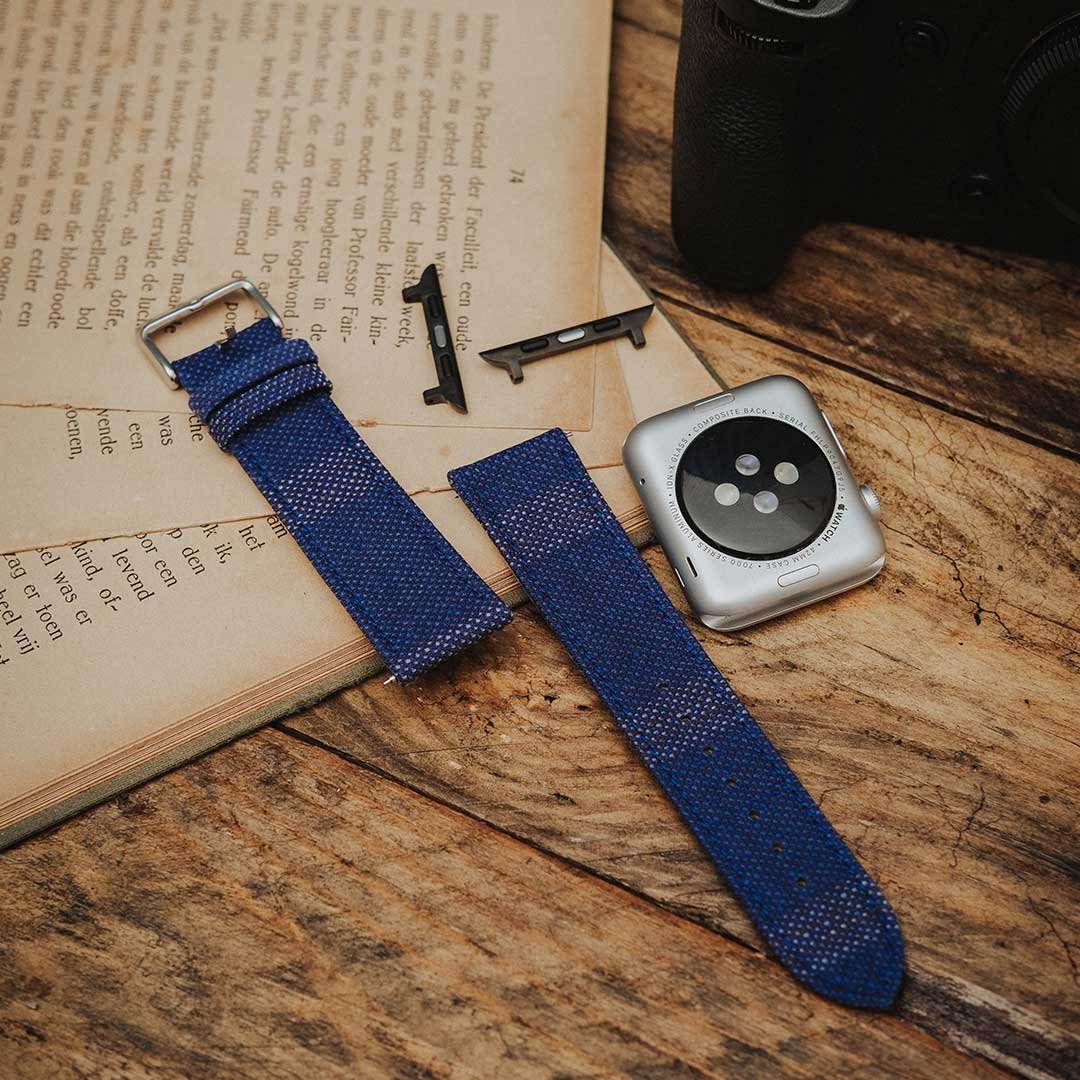 Apple Watch BRIGHT BLUE weave effect w BROWN/LIGHT BLUE WINDOWPANE