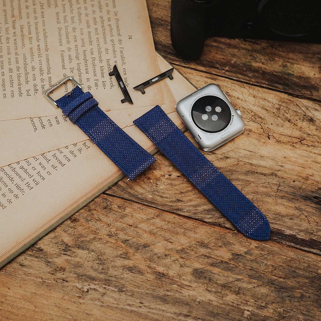 Apple Watch BRIGHT BLUE weave effect w BROWN/LIGHT BLUE WINDOWPANE