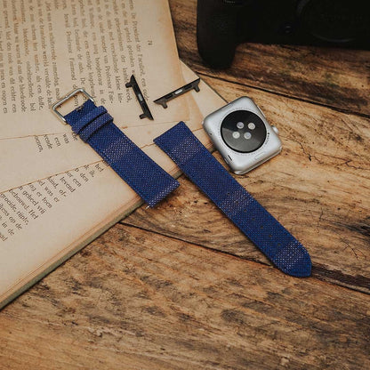 Apple Watch BRIGHT BLUE weave effect w BROWN/LIGHT BLUE WINDOWPANE